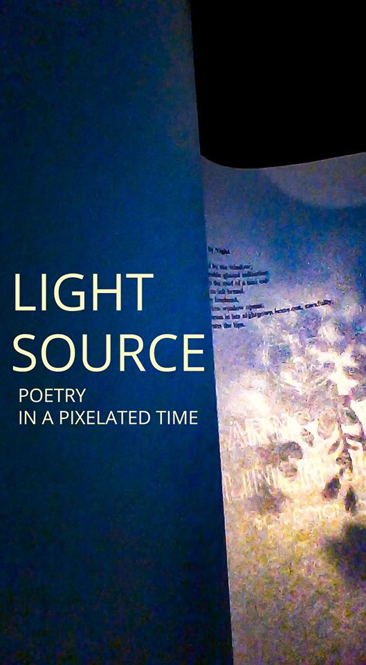 Digital poster for Light Source: Poetry in a Pixelated Time, depicting a blurred page of poetry.