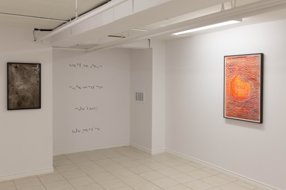 Installation photo of Two Weeks, by John Nyman, and other works in Pits, Seeds.